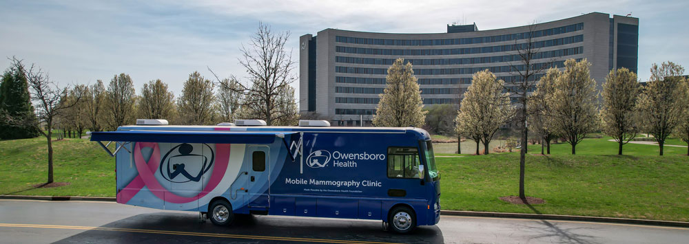 mobile mammography van in front of the hospital