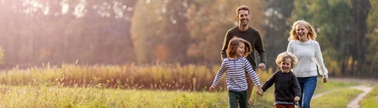 active young family on a walk