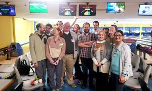 group of residents at the bowling alley